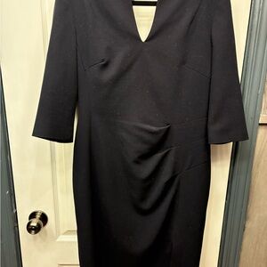 LK Bennett navy V-Neck Long Sleeve Sheath Dress with Side Drape